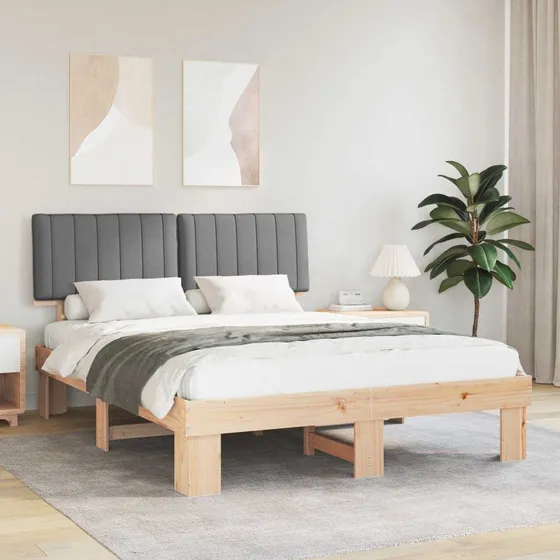 Sengestel med polstret hovedgavl 160x200 – Fyrretræ Lysegrå