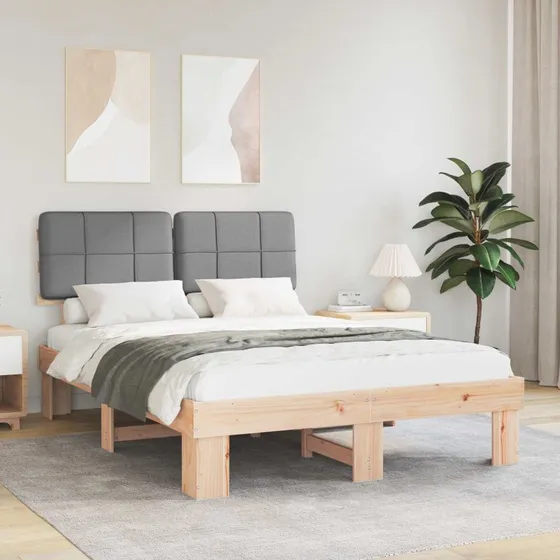 Sengestel med polstret hovedgavl 120x200 cm - Lysegrå