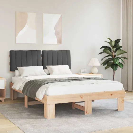 Sengestel med polstret hovedgavl 140x190 cm - Mørkegrå