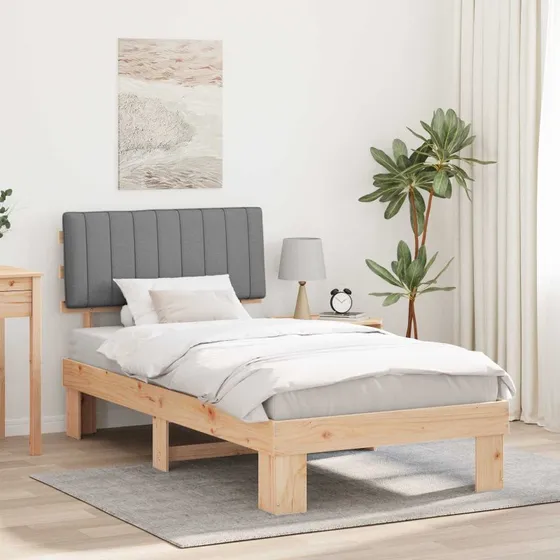 Sengestel med polstret hovedgavl 100x200 cm - lysegrå