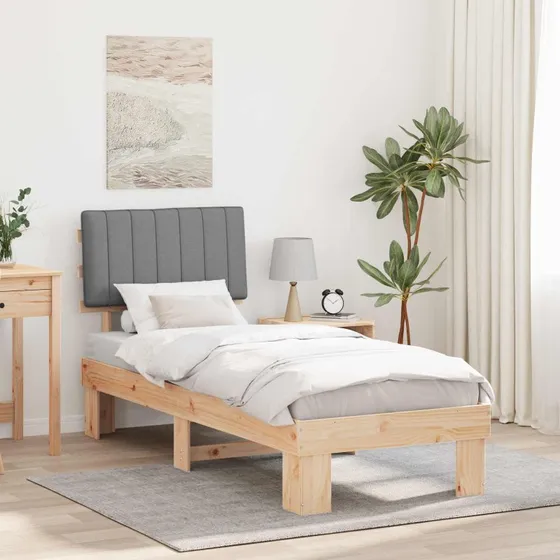 Sengestel 75x190 cm i fyrretræ med polstret hovedgavl