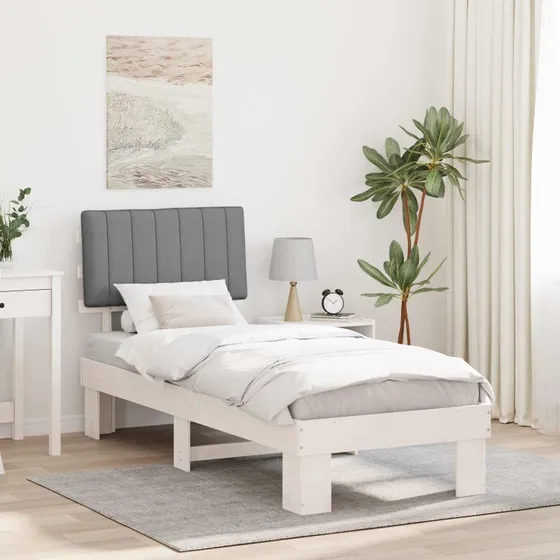 Sengestel med polstret hovedgavl lysegrå 75x190 cm