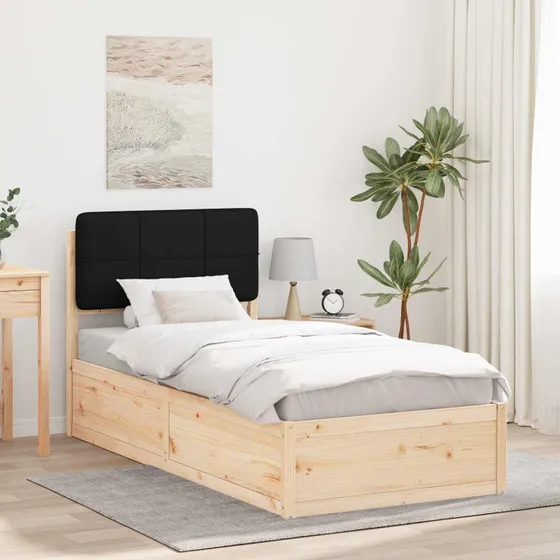 Sengestel 75x190 cm med polstret hovedgærde – Sort