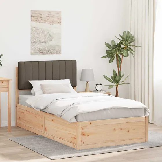 Sengestel med polstret hovedgavl 100x200 cm, gråbrun