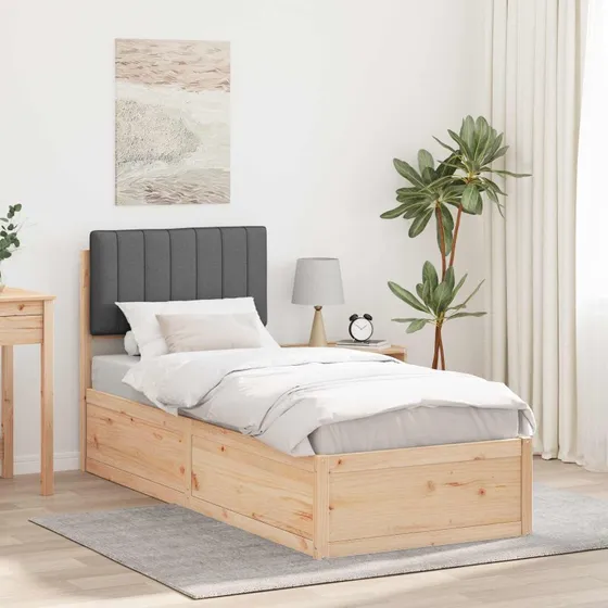 Sengestel med polstret hovedgavl mørkegrå 75x190 cm