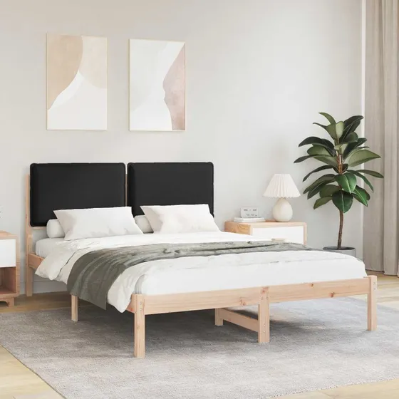 Sort sengestel med polstret hovedgærde 140x200 cm