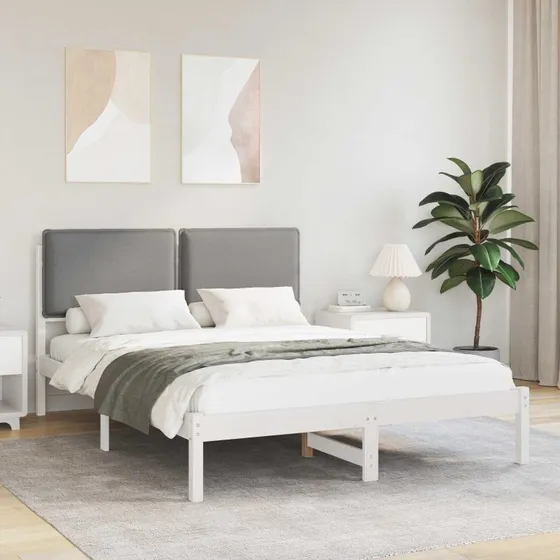 Sengestel 140x200 med polstret hovedgærde - Lysegrå