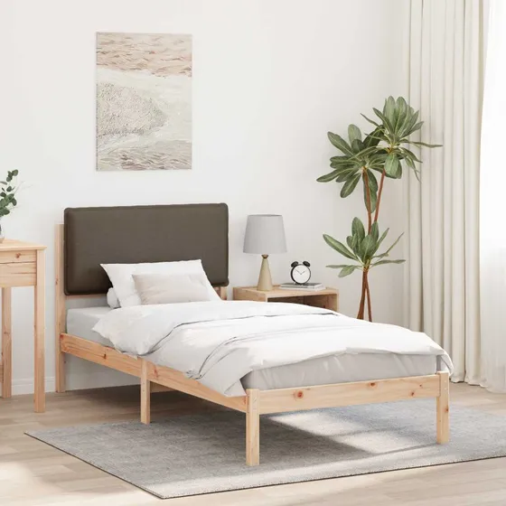 Sengestel 90x200 cm med polstret hovedgærde, gråbrun