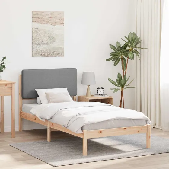 Sengestel 90x190 med polstret hovedgavl, lysegrå