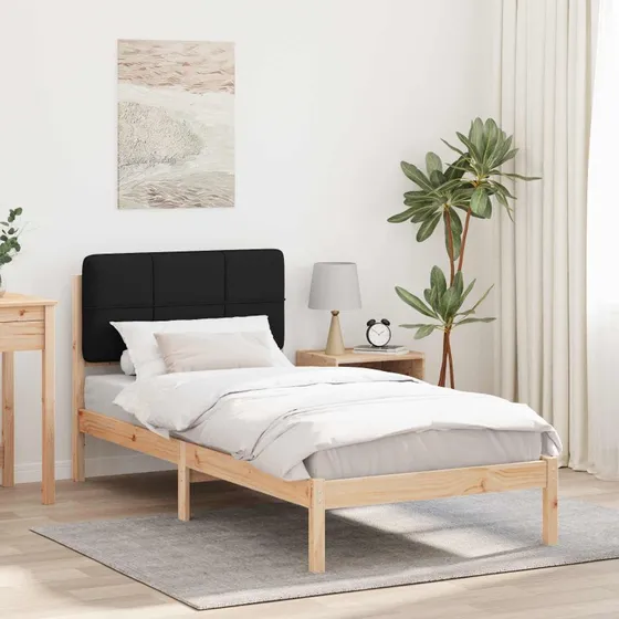 Sengestel med polstret hovedgavl 90x190 - Sort fyrretræ