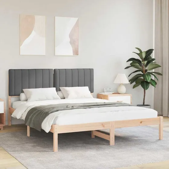 Sengestel med polstret hovedgavl 150x200 cm - mørkegrå