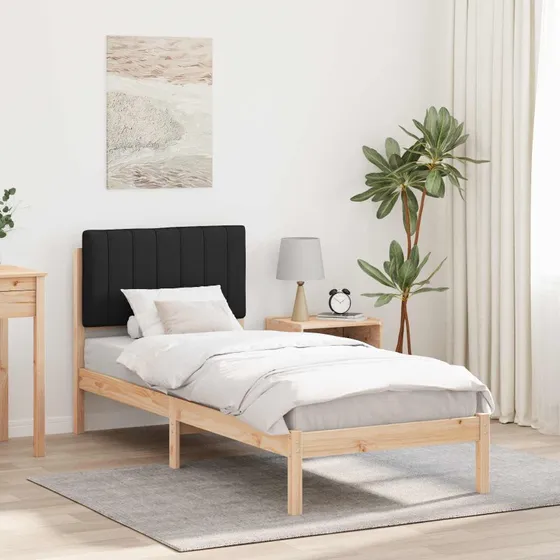 Sort sengestel med polstret hovedgavl 80x200 cm