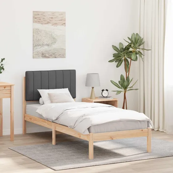 Sengestel med polstret hovedgavl 75x190 cm - mørkegrå