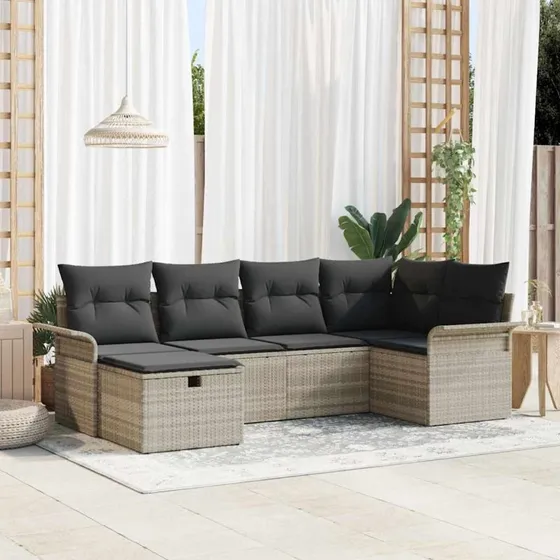 Modulært havesofa sæt 6 dele - lysegrå poly rattan