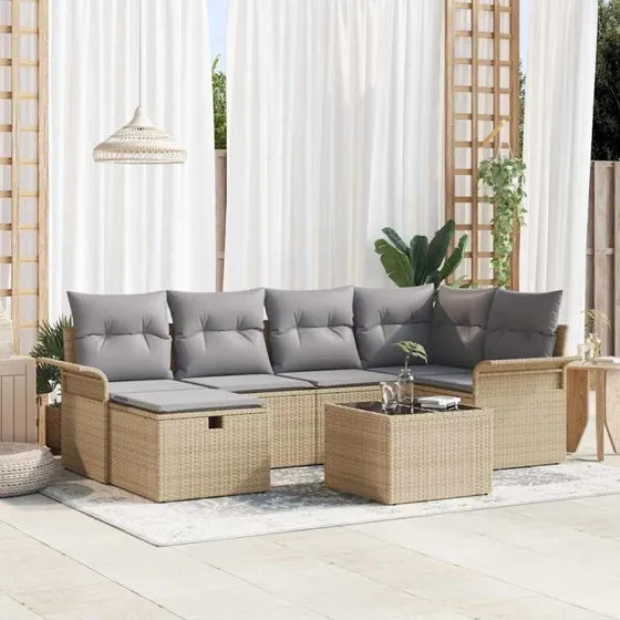 Modulært 7-delers havesofa sæt i poly rattan med opbevaring