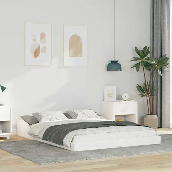 Sengestel i massivt fyrretræ 140x190 cm - Hvid
