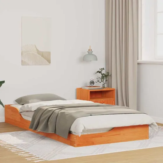 Gulvseng i massivt fyrretræ 100x200 cm – gyldenbrun