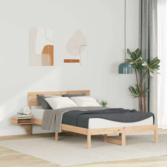 Sengestel 140x200 i massivt fyrretræ med hovedgærde, brun