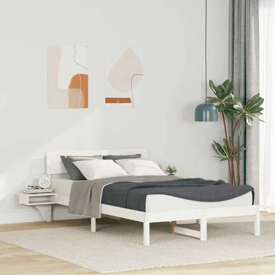 Sengestel i massivt fyrretræ hvid 140x190 cm med hovedgærde