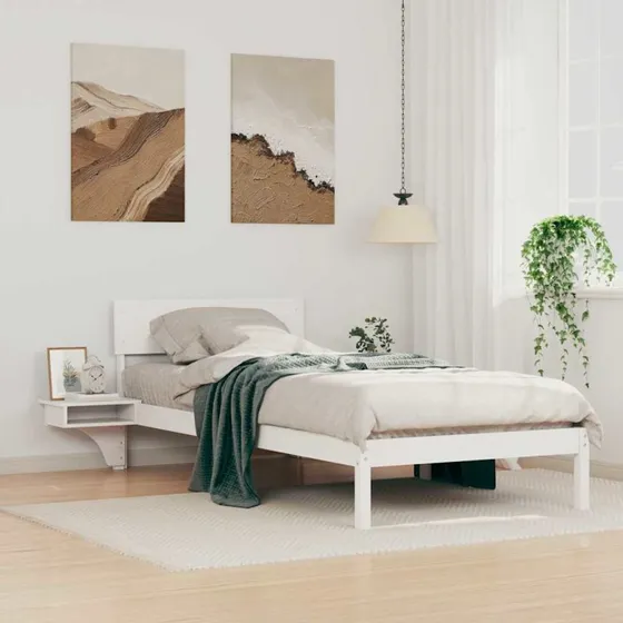 Sengestel 90x190 cm i massivt fyrretræ, hvidt med hovedgærde