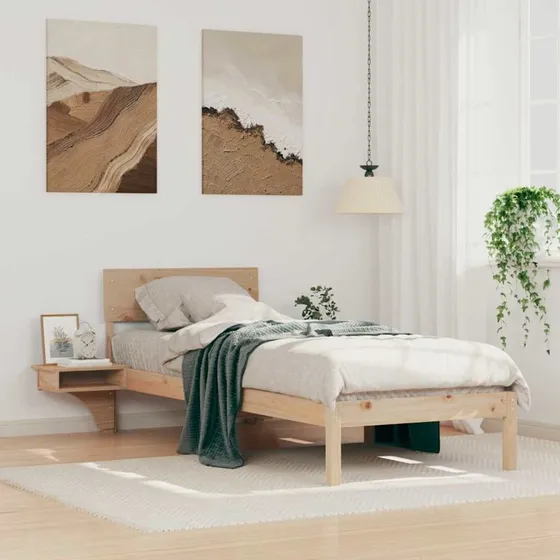 Sengestel i massivt fyrretræ med hovedgærde, brun 75x190 cm