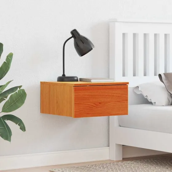 Sengebord 2 stk i massivt fyrretræ, gyldenbrun 37×35×18,5 cm