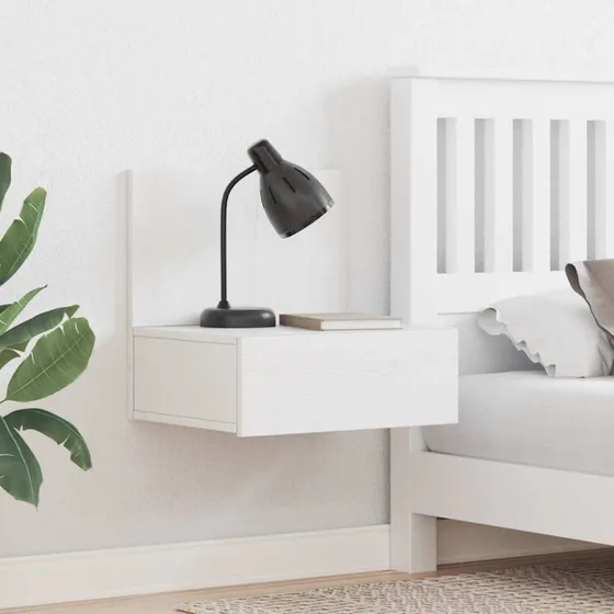 Sengebord 2 stk vægmonteret hvid – massivt fyr 42x32,5x40 cm