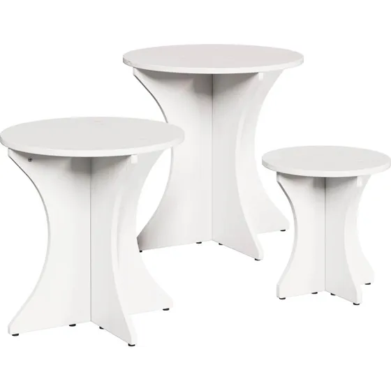 Sæt 3 stk sofaborde i massivt fyrretræ – hvid, rundt