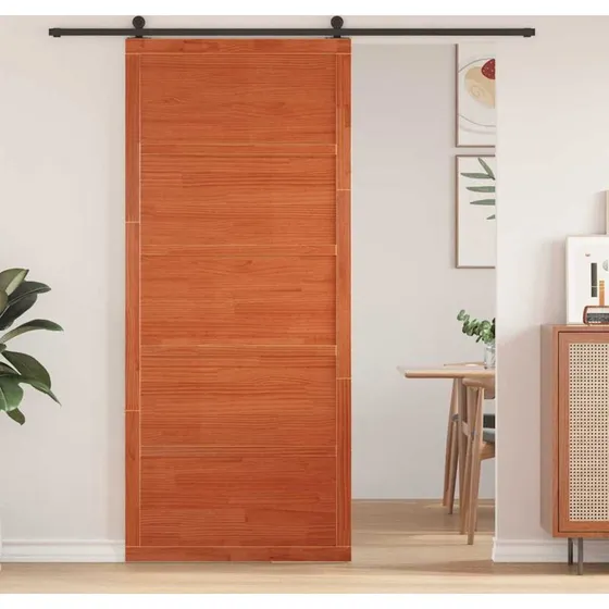 Ladedr i massivt fyrretr, voks brun 90x2,5x208 cm