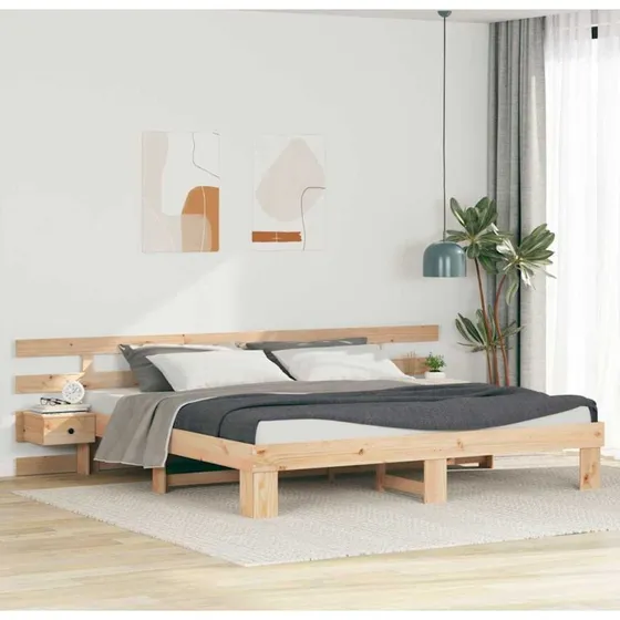 Sengestel 200x200 cm i massivt fyrretræ med skuffe, brun