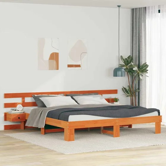 Sengestel 200x200 cm i massivt fyrretræ med skuffe, brun