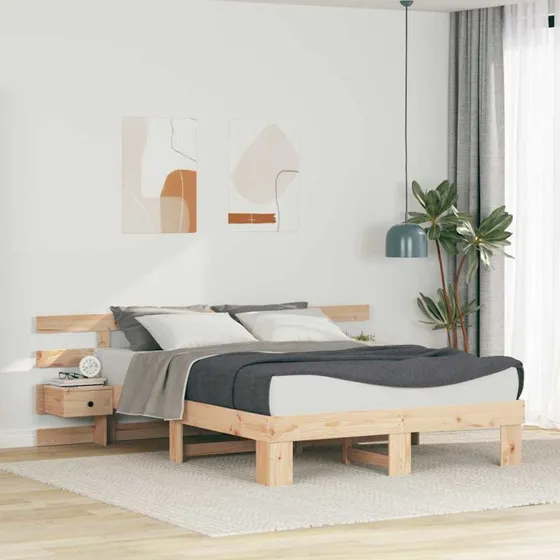 Sengestel i massivt fyrretræ 150x200 cm – brun med skuffe