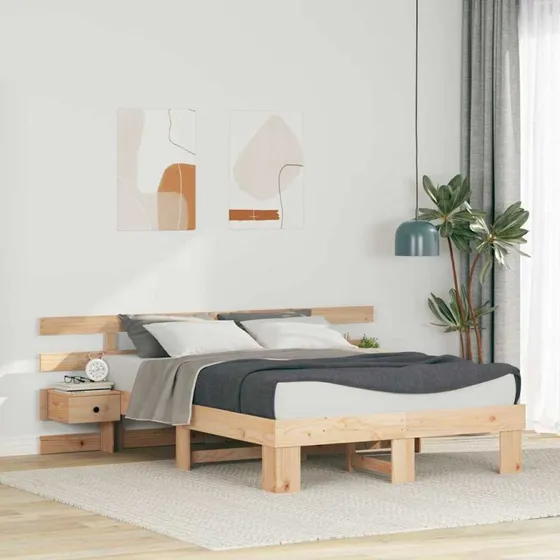 Sengestel i massivt fyrretræ med skuffe 135x190 cm brun
