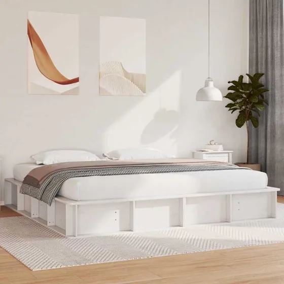 Hvid seng med lift-up opbevaring 180x200 cm i massivt fyrretræ