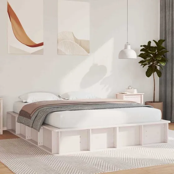 Sengestel med opbevaring Hvid 150x200 cm – Massivt fyrretræ