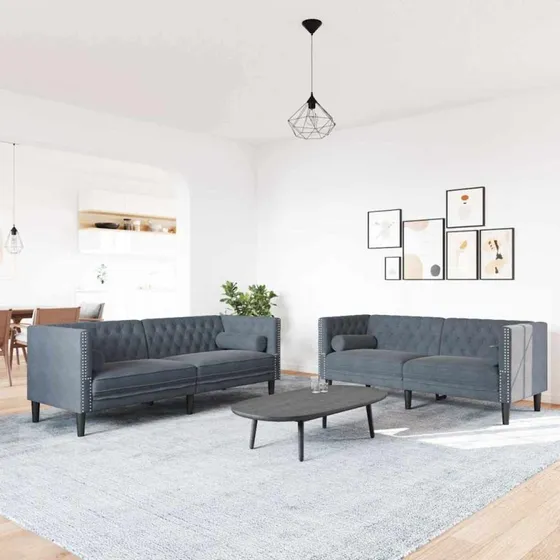 Mørkegrå fløjlssofa 194 x 74,5 x 70,5 cm