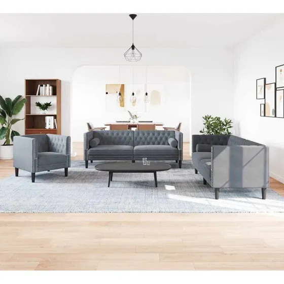 Mørkegrå fløjlssofa 3-person 194 cm
