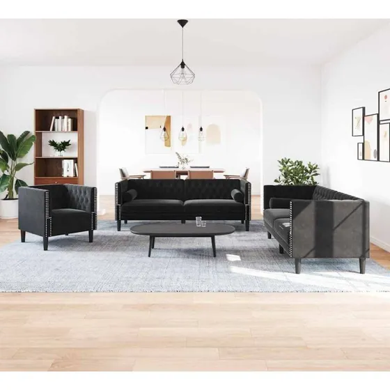 Stor sofa sæt i sort fløjl (6 personer)