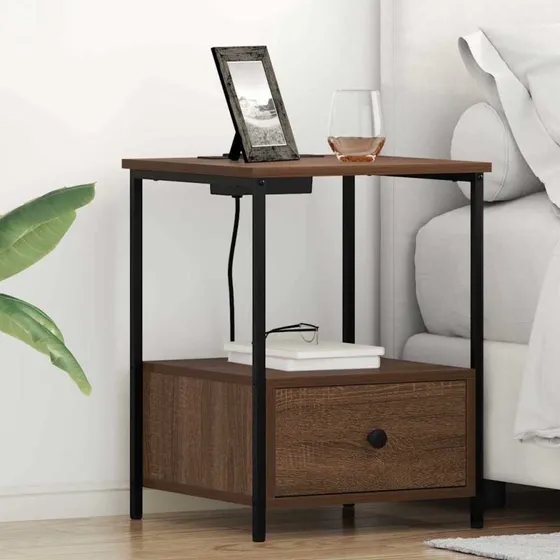 Natskab i brun eg med skuffe og ladestation 42x41x56 cm