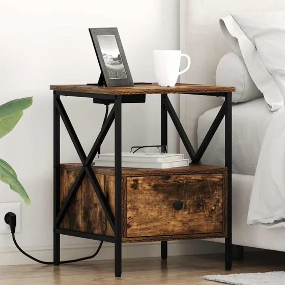 Natskab i røget eg med skuffe og lade-station 41,5x40,5x55 cm