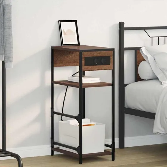 Natskab Brun Eg 40x27x76 cm – Skuffe & Sort Metalramme