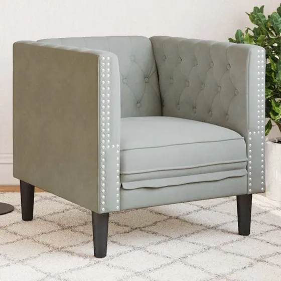 Chesterfield fløjlssofa lysegrå 74,5×71×70,5 cm