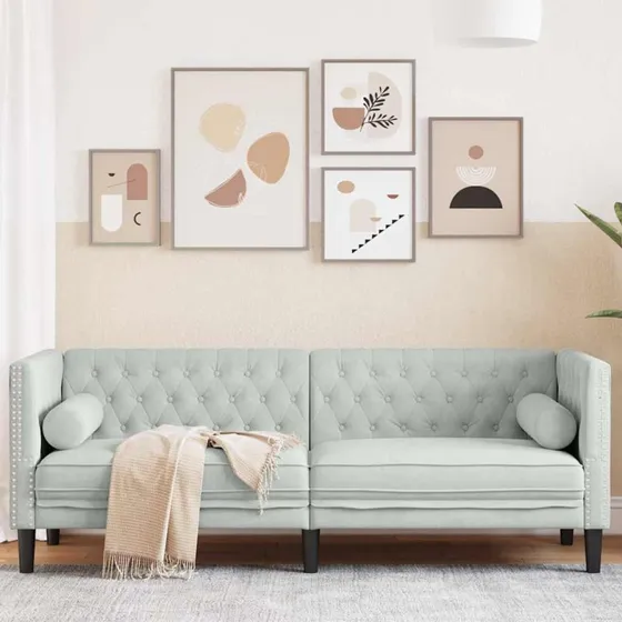 Chesterfield fløjlssofa lysegrå 194x74,5x70,5 cm