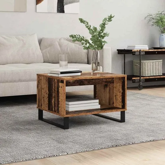 Sofabord 60x50x40 cm – Gammelt træ & jern, rektangulært
