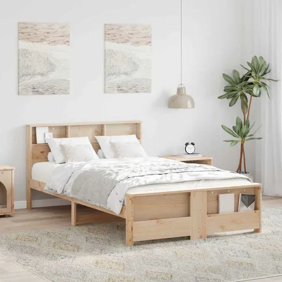 Sengestel i massivt fyrretræ med hovedgærde 120x200 cm (brun)