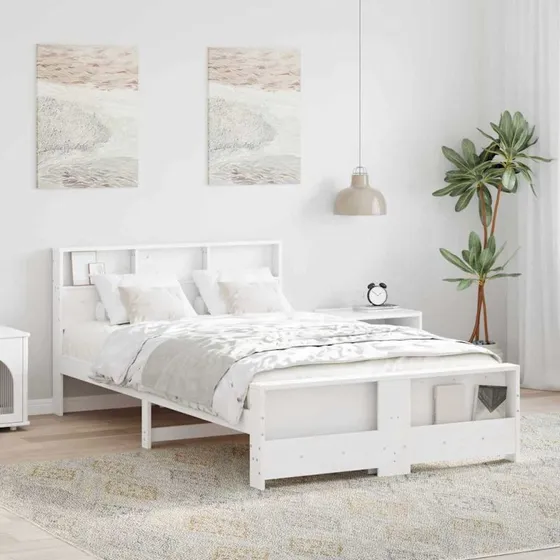 Sengestel med hovedgærde 140x190 cm – hvidt fyrretræ