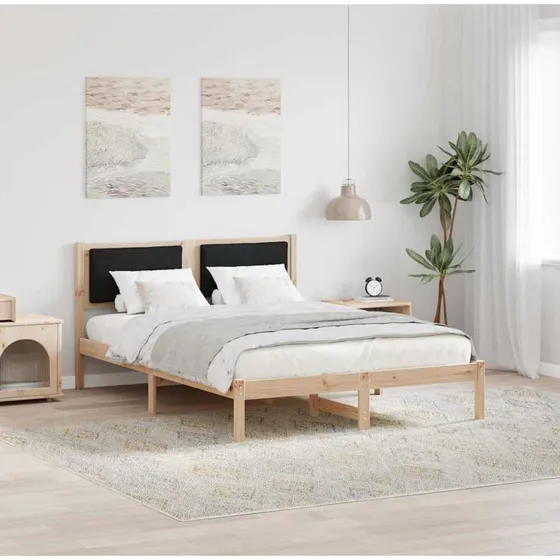 Sengestel med hovedgærde 150x200 cm - Sort massivt fyrretræ