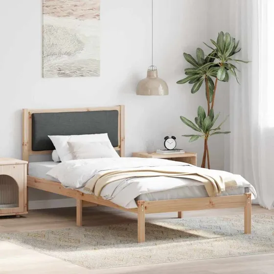 Sengestel 100x200 med hovedgærde - Mørkegrå, massivt fyrretræ