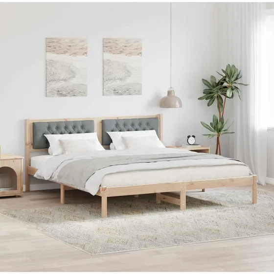 Sengestel med hovedgærde Lysegrå 160x200 i massiv fyrretræ