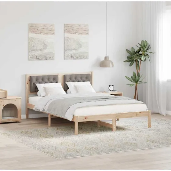 Sengestel 140 x 200 i massiv fyrretræ, gråbrun med hovedgærde